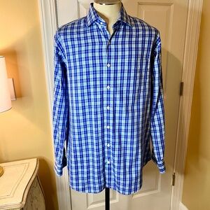 EUC Peter Millar Classic Spread Collar Poplin Shirt in Jewel Plaid Size LARGE